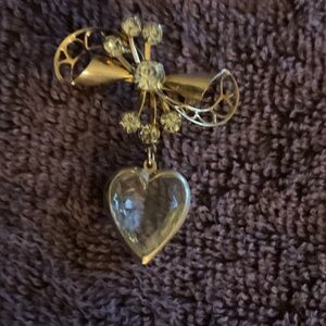 Gold tone Heart Pendant with Rhinestones